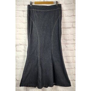 BISOU BISOU Denim Mermaid Maxi Skirt Size 8 Stretch Cotton Dark Denim